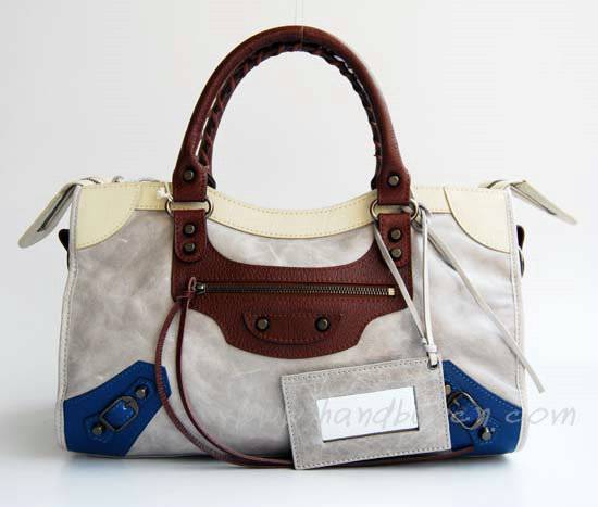 Balenciaga 084332-5 Light Grey/Cream/Coffe Arena Tri-Color City Classic Handbag - Click Image to Close