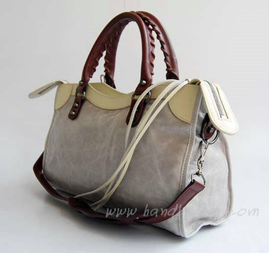 Balenciaga 084332-5 Light Grey/Cream/Coffe Arena Tri-Color City Classic Handbag