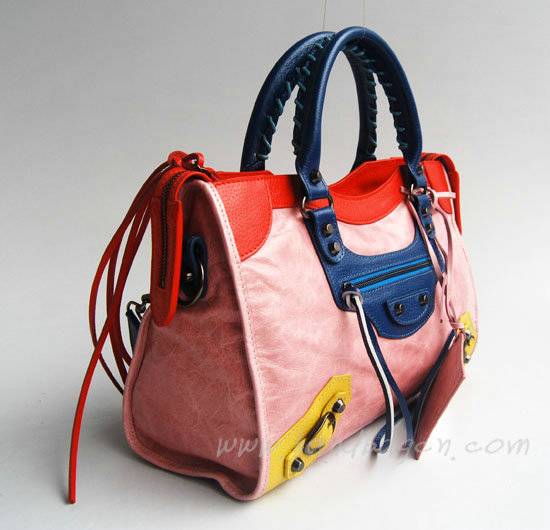 Balenciaga 084332-5 Pink/Red/Blue Arena Tri-Color City Classic Handbag - Click Image to Close