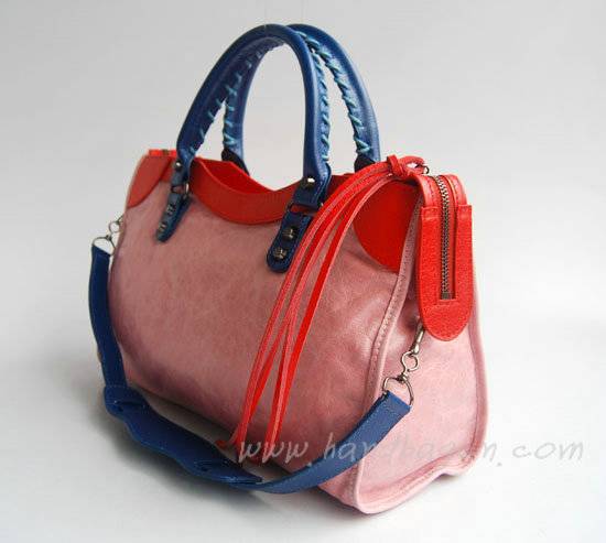 Balenciaga 084332-5 Pink/Red/Blue Arena Tri-Color City Classic Handbag
