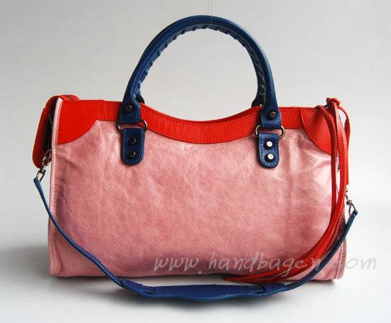 Balenciaga 084332-5 Pink/Red/Blue Arena Tri-Color City Classic Handbag - Click Image to Close