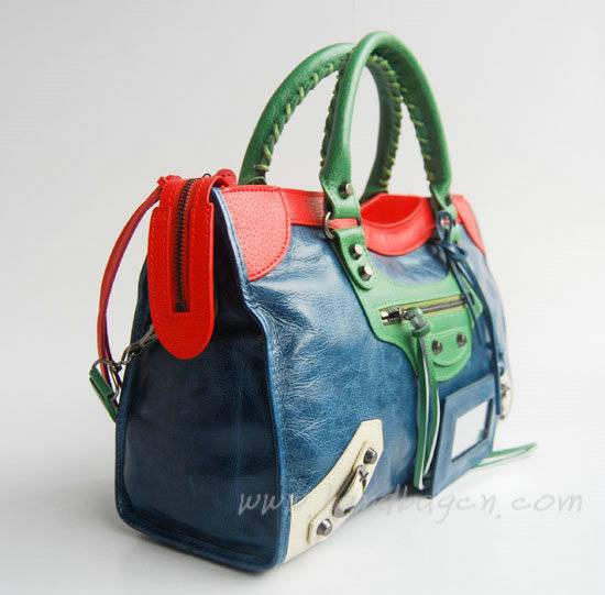 Balenciaga 084332-5 Royal Blue/Red Arena Tri-Color City Classic Handbag - Click Image to Close