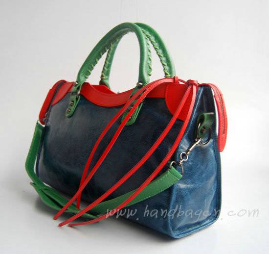 Balenciaga 084332-5 Royal Blue/Red Arena Tri-Color City Classic Handbag
