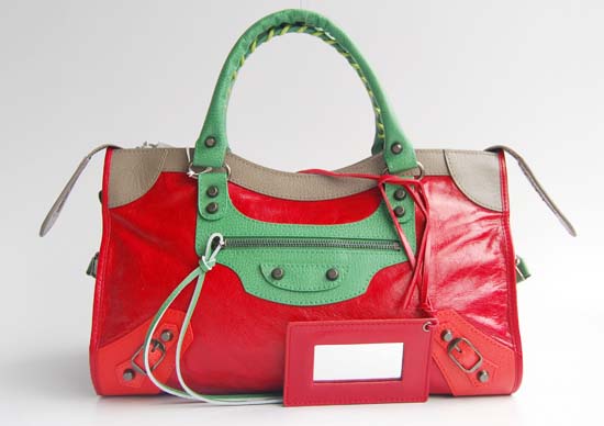 Balenciaga 084332-5 Red/Green/Grey Arena Tri-Color City Classic Handbag - Click Image to Close
