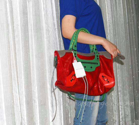 Balenciaga 084332-5 Red/Green/Grey Arena Tri-Color City Classic Handbag
