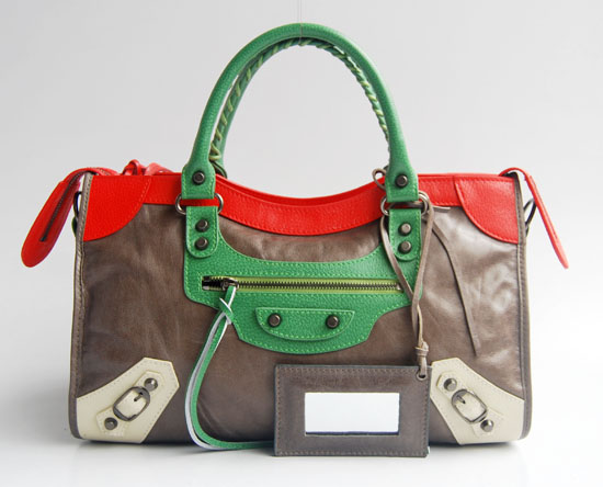 Balenciaga 084332-5 Silver Grey/Red/Green Arena Tri-Color City Classic Handbag - Click Image to Close