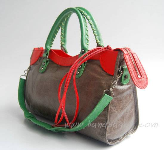 Balenciaga 084332-5 Silver Grey/Red/Green Arena Tri-Color City Classic Handbag - Click Image to Close