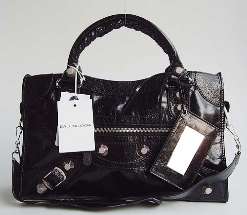 Balenciaga 084332A Black Giant City Handbag With Silver Hardware