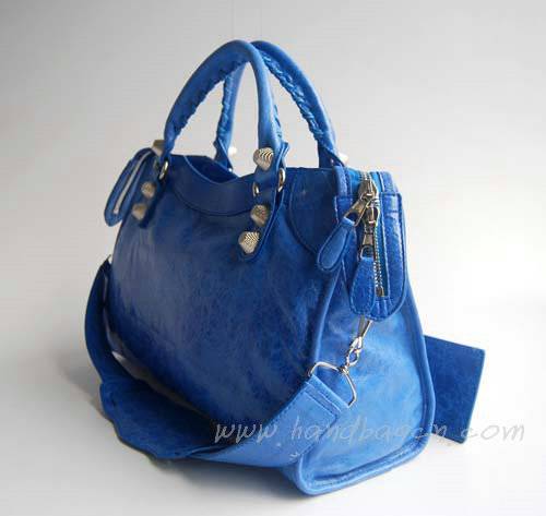 Balenciaga 084332A Blue Lambskin Giant City Bag Medium Size