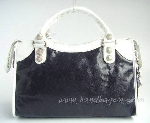 Balenciaga 084332A Blue with White Giant City Handbag Silver Hardware