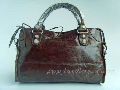 Balenciaga 084332A Dark Coffee Giant City Handbag With Silver Hardware