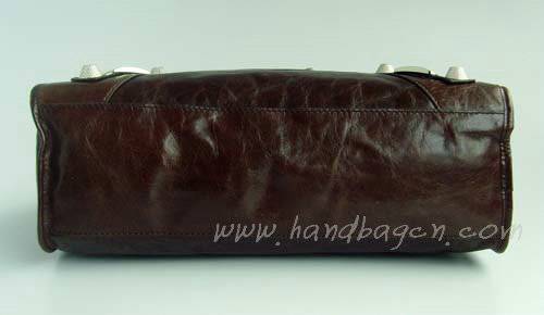 Balenciaga 084332A Dark Coffee Giant City Handbag With Silver Hardware