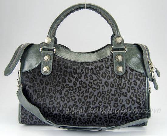 Balenciaga 084332A Dark Grey Leopard Horsehair Medium City Bag