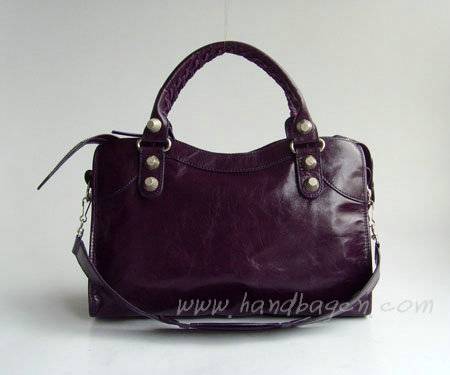 Balenciaga 084332A Dark Purple Giant City Handbag With Silver Hardware