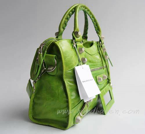 Balenciaga 084332A Green Giant City Handbag With Silver Hardware