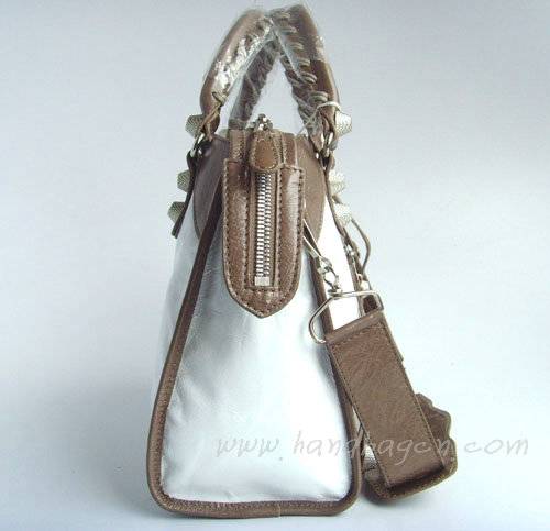 Balenciaga 084332A Gray with White Giant City Handbag With Silver Hardware