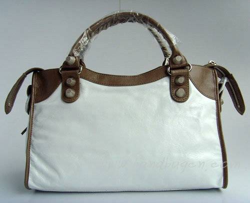 Balenciaga 084332A Gray with White Giant City Handbag With Silver Hardware - Click Image to Close
