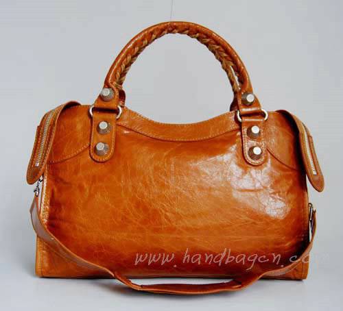 Balenciaga 084332A Tan Giant City Handbag With Silver Hardware