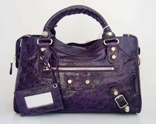 Balenciaga 084332A Purple Lambskin Giant City Bag Medium Size