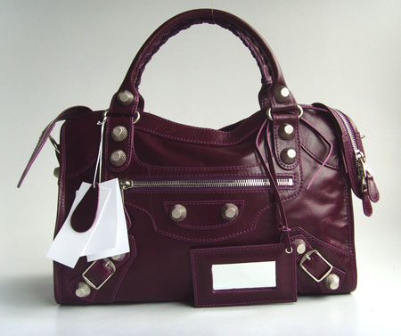 Balenciaga 084332A Purple Giant City Handbag with Silver Hardware