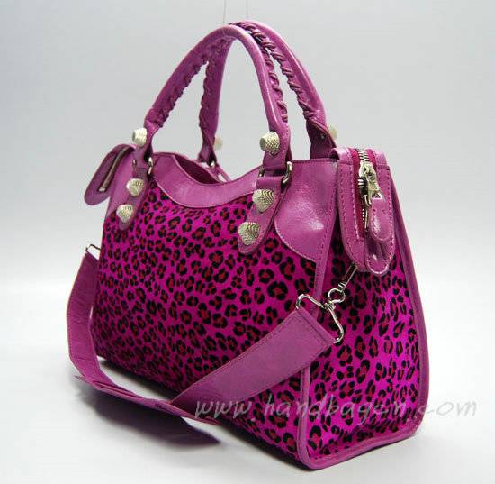 Balenciaga 084332A Rose Red Leopard Horsehair Medium City Bag