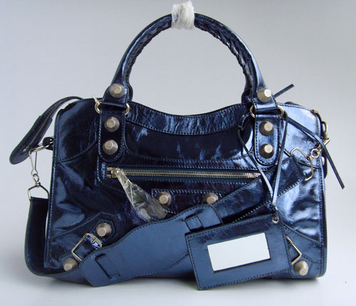 Balenciaga 084332A Pearly lustre Blue Giant City Handbag With Silver Hardware - Click Image to Close