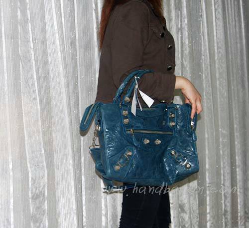 Balenciaga 084332A Royal Blue Giant City Handbag With Silver Hardware