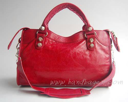 Balenciaga 084332A Red Lambskin Giant City Bag Medium Size