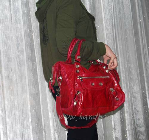 Balenciaga 084332A Red Lambskin Giant City Bag Medium Size - Click Image to Close