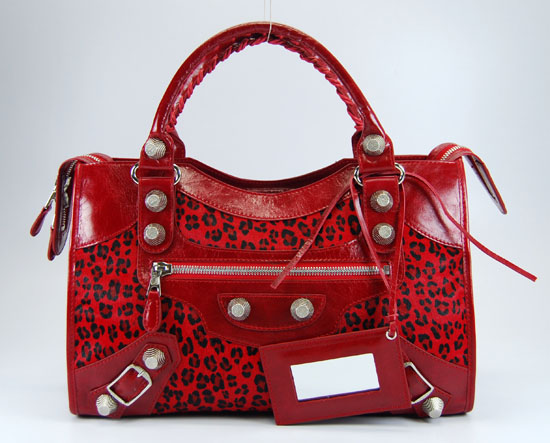 Balenciaga 084332A Red Leopard Horsehair Medium City Bag