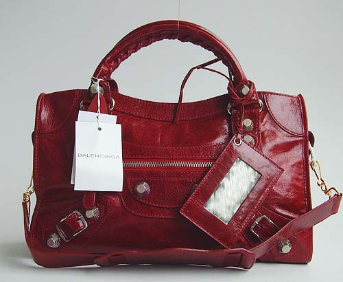 Balenciaga 084332A Red Giant City Handbag With Silver Hardware