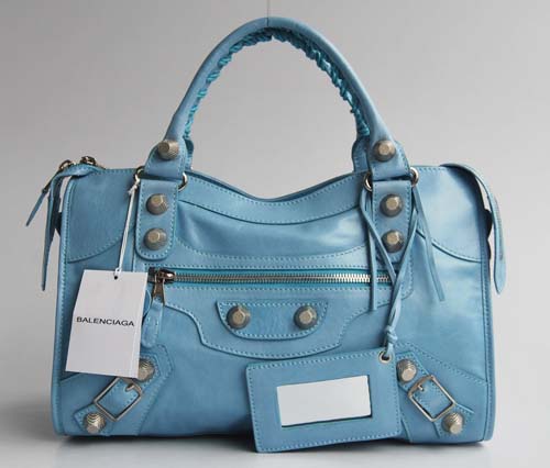 Balenciaga 084332A Sky Blue Giant City Handbag With Silver Hardware