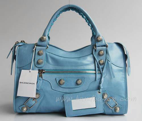 Balenciaga 084332A Sky Blue Giant City Handbag With Silver Hardware - Click Image to Close