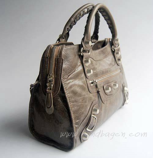Balenciaga 084332A Silver Gray Lambskin Giant City Bag Medium Size