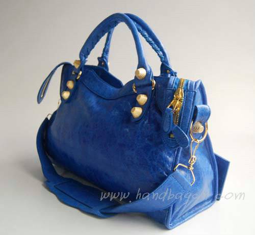 Balenciaga 084332B Blue Lambskin Giant City Bag Medium Size