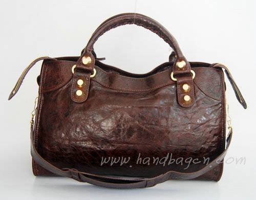 Balenciaga 084332B Coffee Giant City Lambskin Leather Bag Medium Size