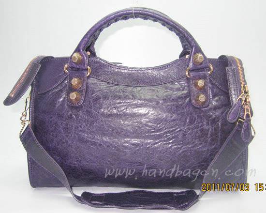 Balenciaga 084332B Dark Purple Giant City Lambskin Leather Bag Medium Size With Gold Hardware - Click Image to Close