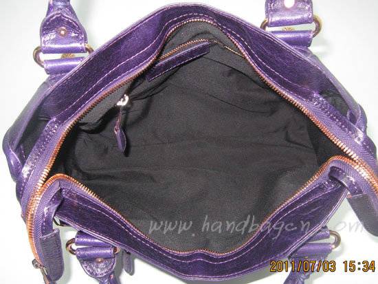 Balenciaga 084332B Dark Purple Giant City Lambskin Leather Bag Medium Size With Gold Hardware