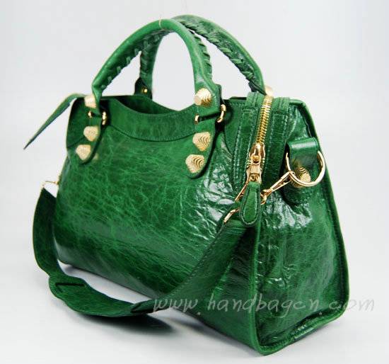 Balenciaga 084332B Green Lambskin Giant City Bag Medium Size
