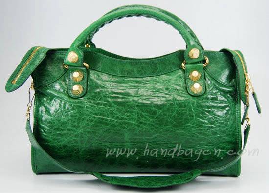 Balenciaga 084332B Green Lambskin Giant City Bag Medium Size