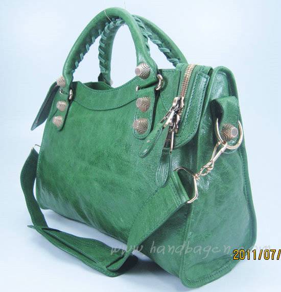 Balenciaga 084332B Green Lambskin Giant City Bag Medium Size - Click Image to Close
