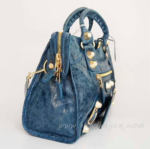 Balenciaga 084332B Blue Lambskin Giant City Bag Medium Size - Click Image to Close