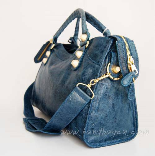 Balenciaga 084332B Blue Lambskin Giant City Bag Medium Size - Click Image to Close