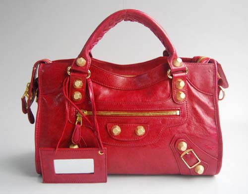 Balenciaga 084332B Red Lambskin Giant City Bag Medium Size - Click Image to Close