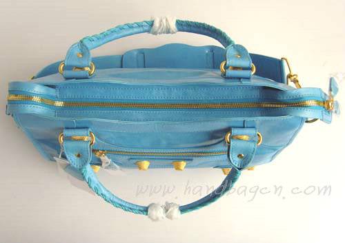 Balenciaga 084332B Sky Blue Medium City Bag With Gold Hardware in 38cm - Click Image to Close