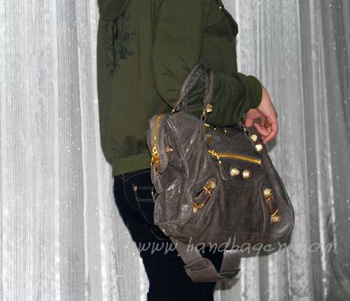Balenciagam 084332B Dark Khaki Lambskin Giant City Bag Medium Size