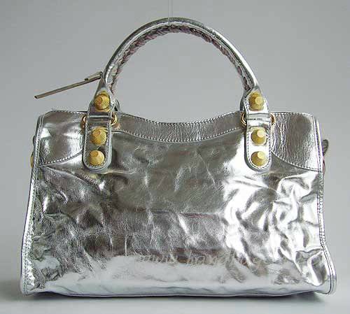 Balenciaga 084332B Silver Medium City Bag in 38CM