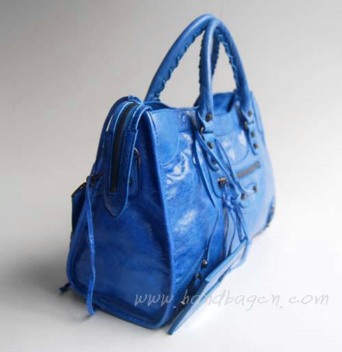 Balenciaga 084332 Blue Motorcycle City Lambskin Leather Bag Medium Size - Click Image to Close