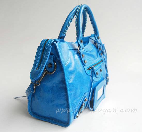 Balenciaga 084332 Blue Motorcycle City Bag Medium Size