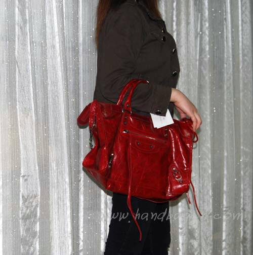 Balenciaga 084332 Dark Red Motorcycle City Bag Medium Size